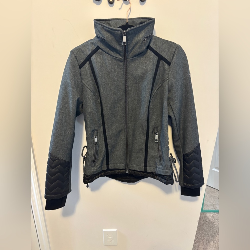 Guess Athletic Jacket with Thumb Holes, Corset Sides, and Rain Hood